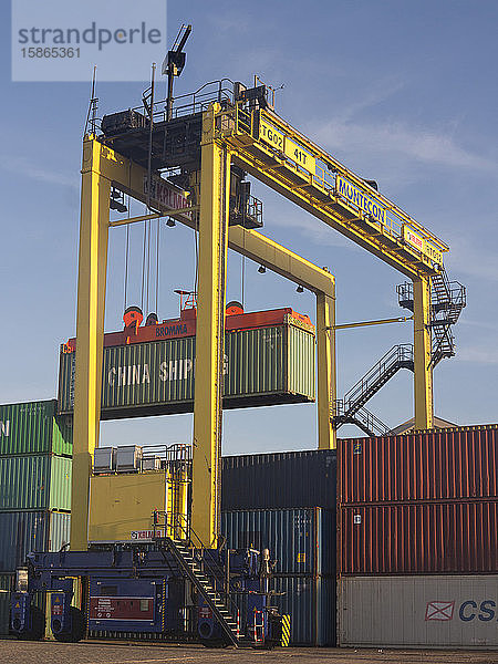 Container mit importierten Waren im Hafen von Montevideo  Uruguay  Südamerika