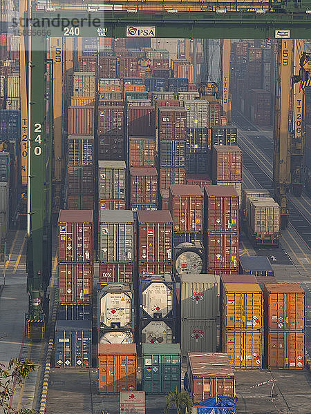 Containerterminal im Hafen von Singapur  betrieben von PSA  eines der verkehrsreichsten Schifffahrtsterminals der Welt  Singapur  Südostasien  Asien