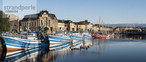 Panoramablick auf Dieppe mit einem Hafen voller Boote und einem Riesenrad; Dieppe  Normandie  Frankreich
