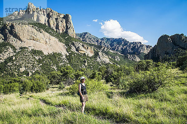 Frau beim Wandern im Cave Creek Canyon in den Chiricahua Mountains bei Portal; Arizona  Vereinigte Staaten von Amerika