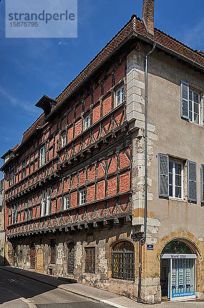 Frankreich  Departement Ain  Region Auvergne - Rhône - Alpes. Bourg-en- Bresse Stadt   Street du Palais  Fachwerkhaus von 1425 der Gebrüder Guyot  Meister der Tuchmacherei im Zeitalter der Moyne