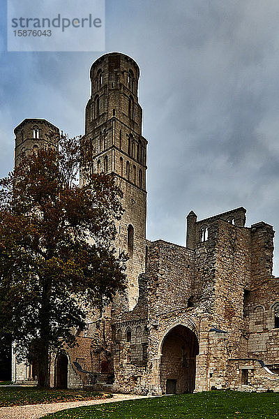 Die Ruinen der Abtei von JumiÃ¨ges waren ein Benediktinerkloster in der Stadt JumiÃ¨ges in der Normandie  Frankreich. 654 wurde die Abtei auf einem bewaldeten Grundstück gegründet  das Chlodwig II. und seine Königin Balthild dem fränkischen Adligen Filibertus schenkten  der der Gefährte der Heiligen Ouen und Wandrille am merowingischen Hof von Dagobert I. gewesen war. Philibert wurde der erste Abt