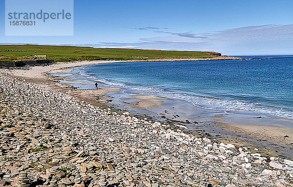 Vereinigtes Königreich  Schottland  Orkney-Inseln ist eine Inselgruppe auf den nördlichen Inseln Schottlands  Atlantik  Kieselstrand und Sand