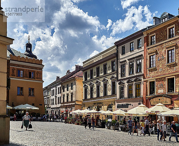 Europa  Polen  Woiwodschaft Lublin  Stadt Lublin  bemaltes Haus auf dem Marktplatz ' Rynek ' in der Altstadt