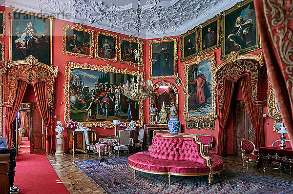 Polen  Provinz Lublin  Dorf Kozlowka  Der Palast der Zamoyskis  18. Jahrhundert  der rote Salon