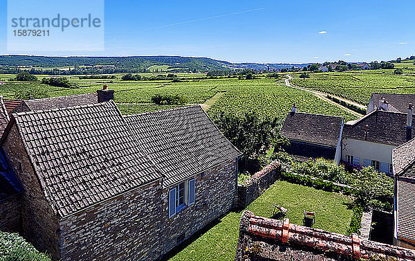 Europa  Frankreich   Bourgogne-Franche-ComtÃ©  Departement  Schloss von Chamirey in Mercurey   Blick auf den Weinberg des Schlosses vom NebengebÃ?ude aus