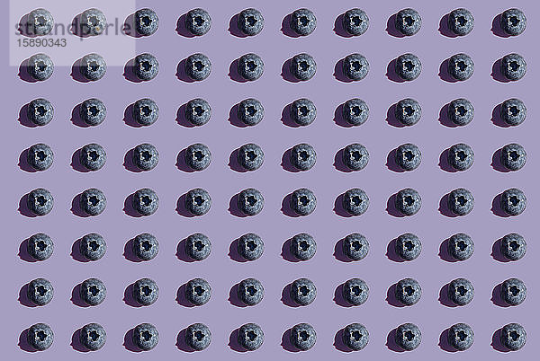 Heidelbeeren in einer Reihe  Muster auf violettem Hintergrund