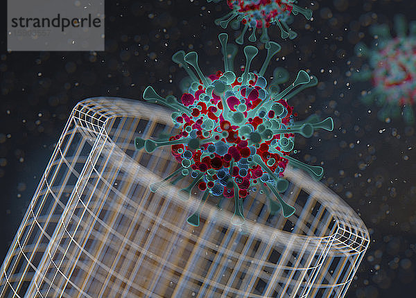 Computergenerierte Illustration des Netzschlauches  der den Coronavirus-Organismus umgibt