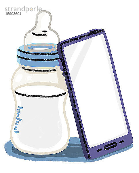 Smartphone neben der Flasche des Babys