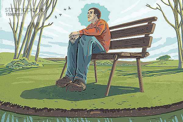Mann sitzt auf einer Bank und genießt die Ruhe