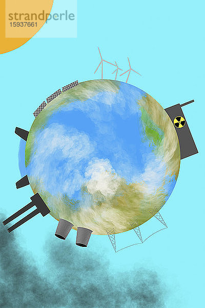 Globus mit grünen und umweltfreundlichen Methoden der Stromerzeugung