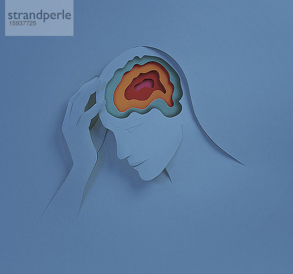 Papierausschnitt einer Person mit Kopfschmerzen