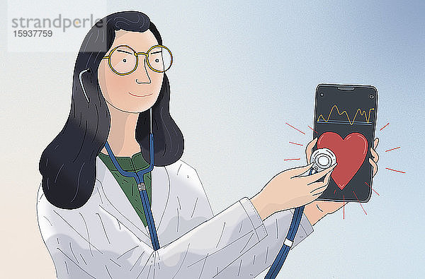 Arzt hört Herz über Smartphone ab
