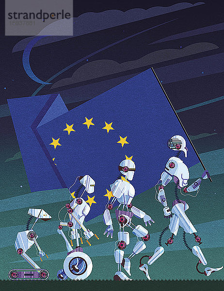Entwicklung von Robotern mit der Flagge der Europäischen Union