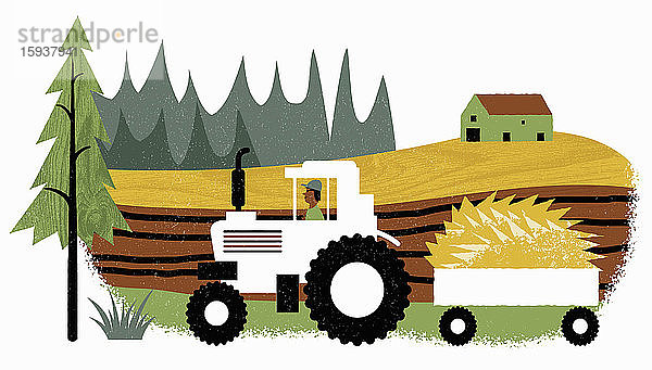 Landwirt fährt Traktor mit Anhänger