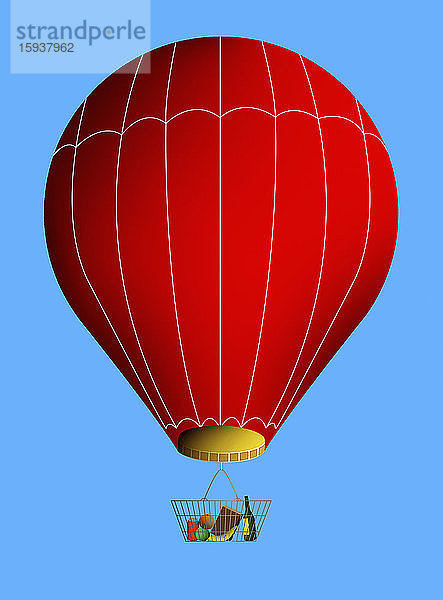 Heißluftballon mit Lebensmitteleinkaufskorb