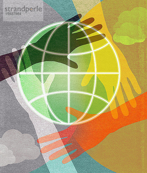 Hände verbinden rund um den Globus