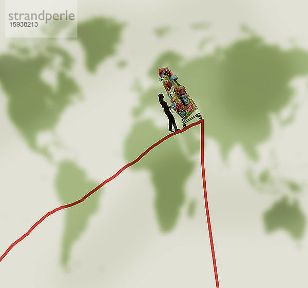 Weltkarte  fallende Kurve und übermäßiger Konsum