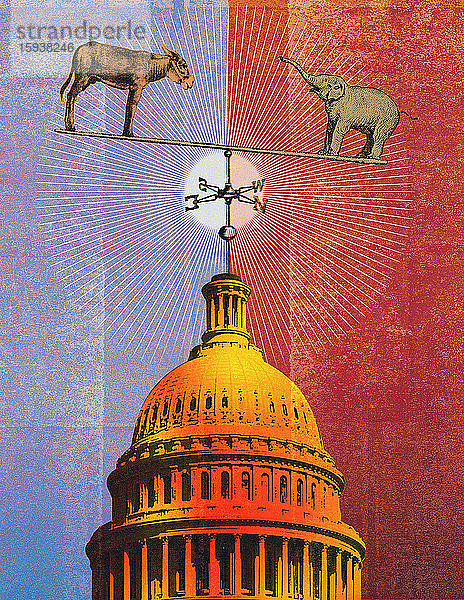 Elefant und Esel balancieren auf der Kuppel des Capitol Building