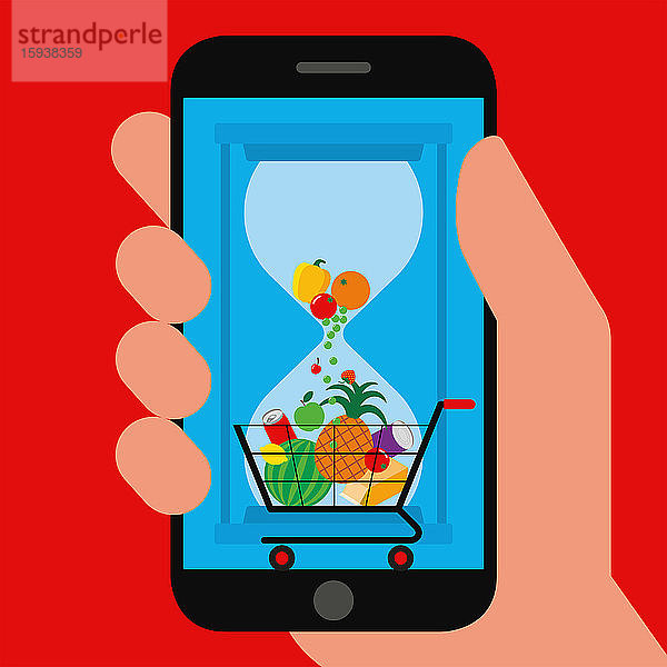 Mann hält Smartphone mit App für Lebensmittelabfälle