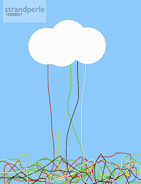 Verworrene farbige Linien  die mit einer Wolke verbunden sind