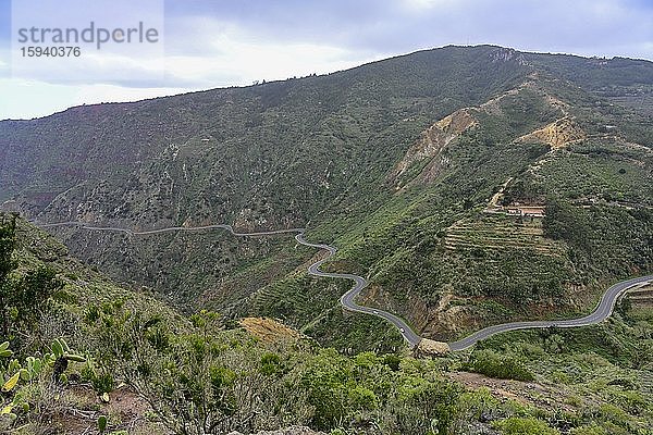 Kurvenreiche Bergstraße auf La Gomera  La Gomera  Kanaren  Spanien  Europa