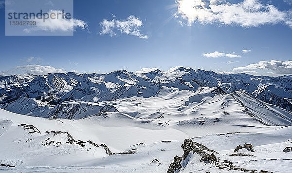 Blick vom Geierjoch auf Olperer und Zillertaler Alpen  Wattentaler Lizum  Tuxer Alpen  Tirol  Österreich  Europa