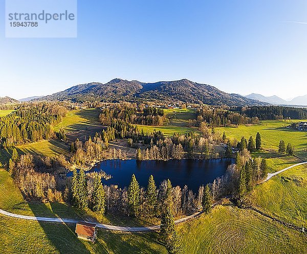 Schönauer Weiher  Bad Heilbrunn  Tölzer Land  Drohnenaufnahme  Alpenvorland  Oberbayern  Bayern  Deutschland  Europa