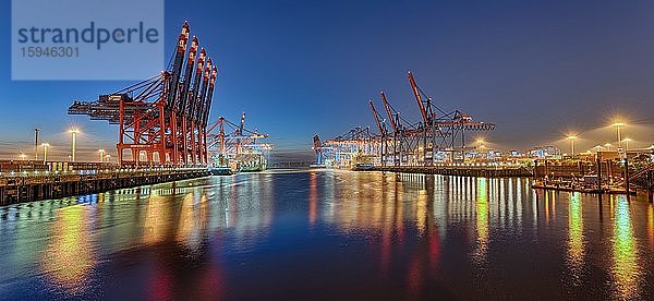 Burchardkai  Hafen  beleuchtet  Abendstimmung  Hamburg  Deutschland  Europa