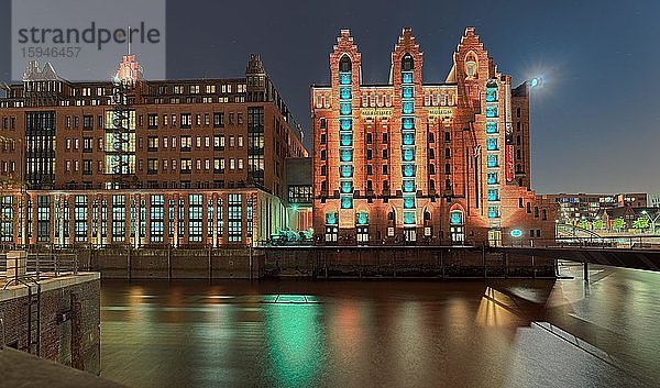 Maritimes Museum  beleuchtet  Nachtaufnahme  Hamburg  Deutschland  Europa