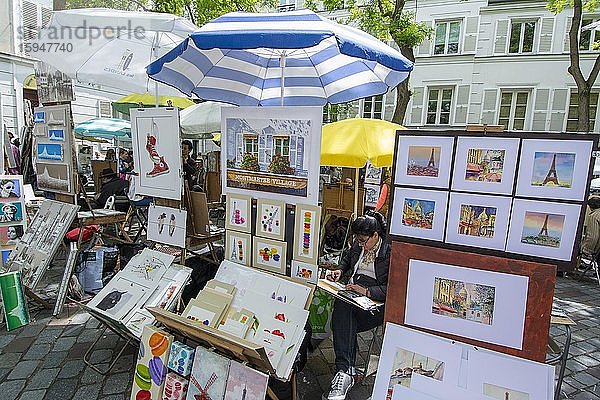 Künstler verkaufen Gemälde  Place du Tertre  Montmartre  Paris  Ile-de-France  Frankreich  Europa