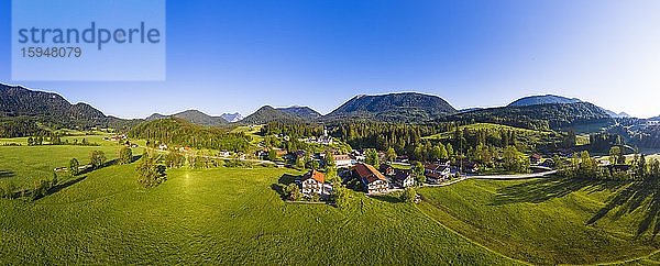 Panorama  Dorf Jachenau  Isarwinkel  Drohnenaufnahme  Oberbayern  Bayern  Deutschland  Europa