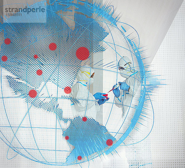 Wissenschaftler untersuchen Coronavirus hinter dem Globus des Pandemieausbruchs