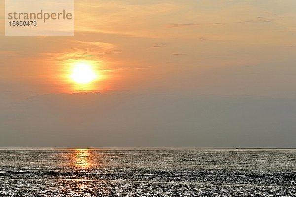 Sonnenuntergang am Wattenmeer bei Ebbe  Nationalpark Niedersächsisches Wattenmeer  Cuxhaven-Döse  Niedersachsen  Deutschland  Europa