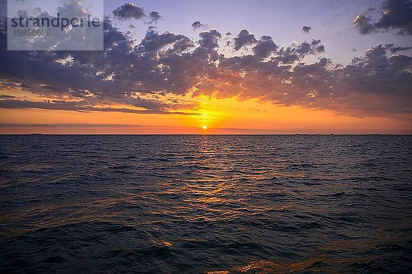 Sonnenaufgang über dem Meer  Amager Strand  Kopenhagen  Dänemark  Europa