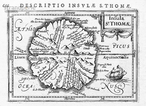 Sao Tomé  Guinea  Kupferstich-Landkarte von Petrus Bertius und Jodocus Hondius  1616  Amsterdam  Niederlande  Europa