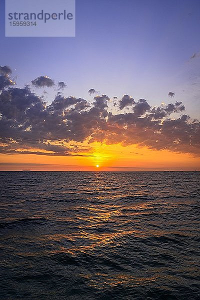 Sonnenaufgang über dem Meer  Amager Strand  Kopenhagen  Dänemark  Europa