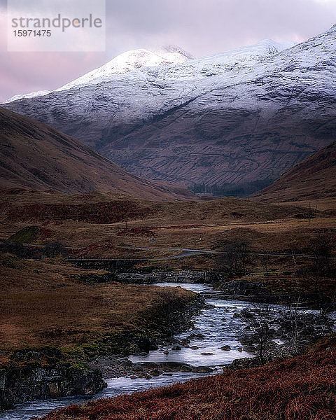 Winter in Glen Etive  Schottische Highlands  Schottland  Vereinigtes Königreich  Europa