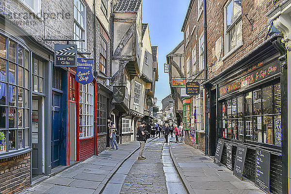 The Shambles  die alte Straße der Metzger von York  erwähnt im Doomsday Book of William the Conqueror  York  Yorkshire  England  Vereinigtes Königreich  Europa