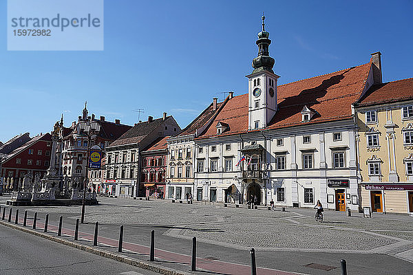 Das Rathaus von Maribor und die Pestsäule  Maribor  Slowenien  Europa