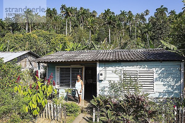 Bescheidene ländliche Behausung in der üppigen Landschaft um Baracoa  Kuba  Mittelamerika