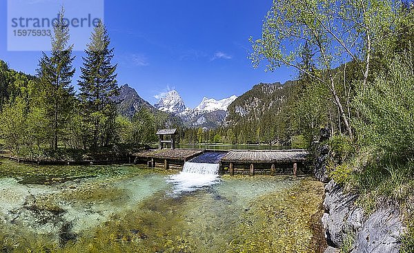 Schiederweiher  vor den Bergen Großer Priel und Spitzmauer  Totes Gebirge  Hinterstoder Region Pyhrn-Priel  Pyhrn-Eisenwurzen  Totes  Traunviertel  Oberösterreich  Österreich  Europa