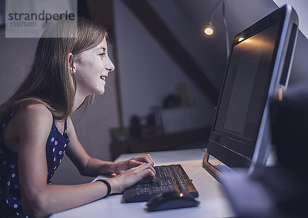 Deutschland  Brandenburg  Teenager-Mädchen benutzt Computer zu Hause