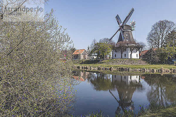 Deutschland  Hamburg  Johanna Windmühle spiegelt sich im Teich