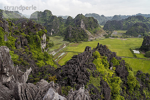 Vietnam  Provinz Ninh Binh  Ninh Binh  Blick auf bewaldete Karstformationen im Hong River Delta