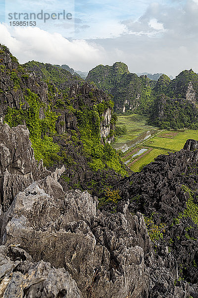 Vietnam  Provinz Ninh Binh  Ninh Binh  Blick auf bewaldete Karstformationen im Hong River Delta