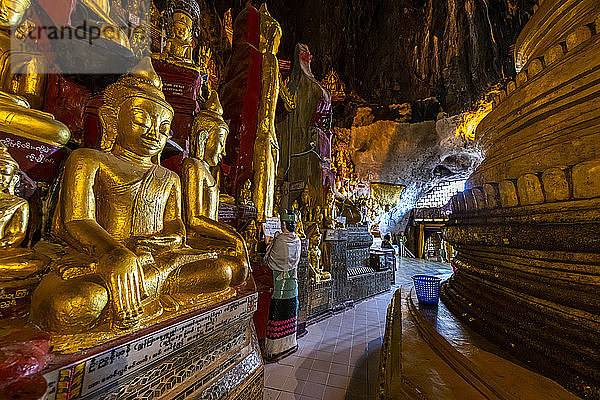 Goldene Buddha-Statuen  Pindaya-Höhle  Pindaya  Shan-Staat  Myanmar (Burma)  Asien