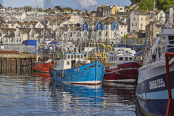 Im Hafen von Brixham  dem geschäftigsten Fischereihafen der Südküste  in Torbay an der Südküste Devons festgemachte Fischerboote  Brixham  Devon  England  Vereinigtes Königreich  Europa