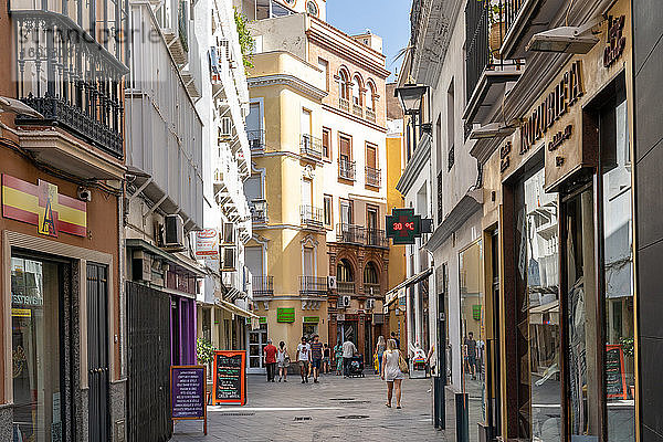 Eine Fußgängerzone in einer Einkaufsstraße in Sevilla  Andalusien  Spanien  Spanien