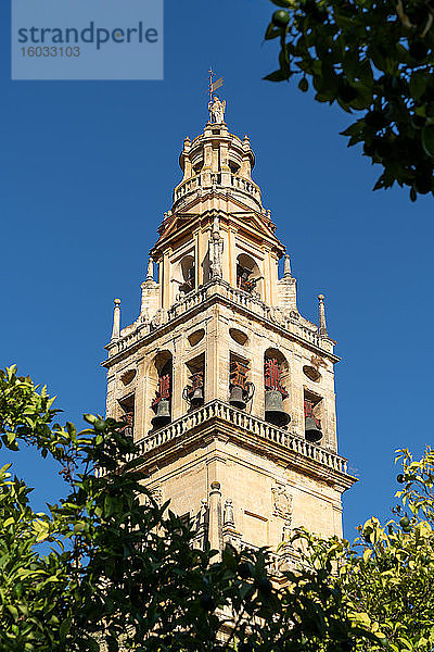 Der Glockenturm (Torre de Alminar) der Mezquita de Córdoba (Große Moschee) (Kathedrale von Córdoba)  Córdoba  Andalusien  Spanien  Europa